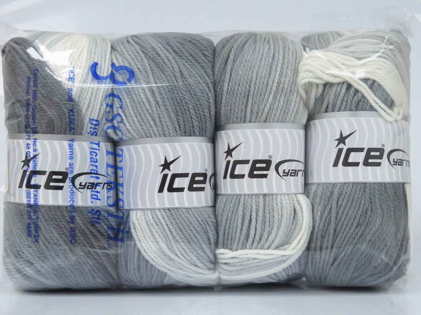 Wit|Grijs Tinten Zelfstrepende Garens 4x100gr