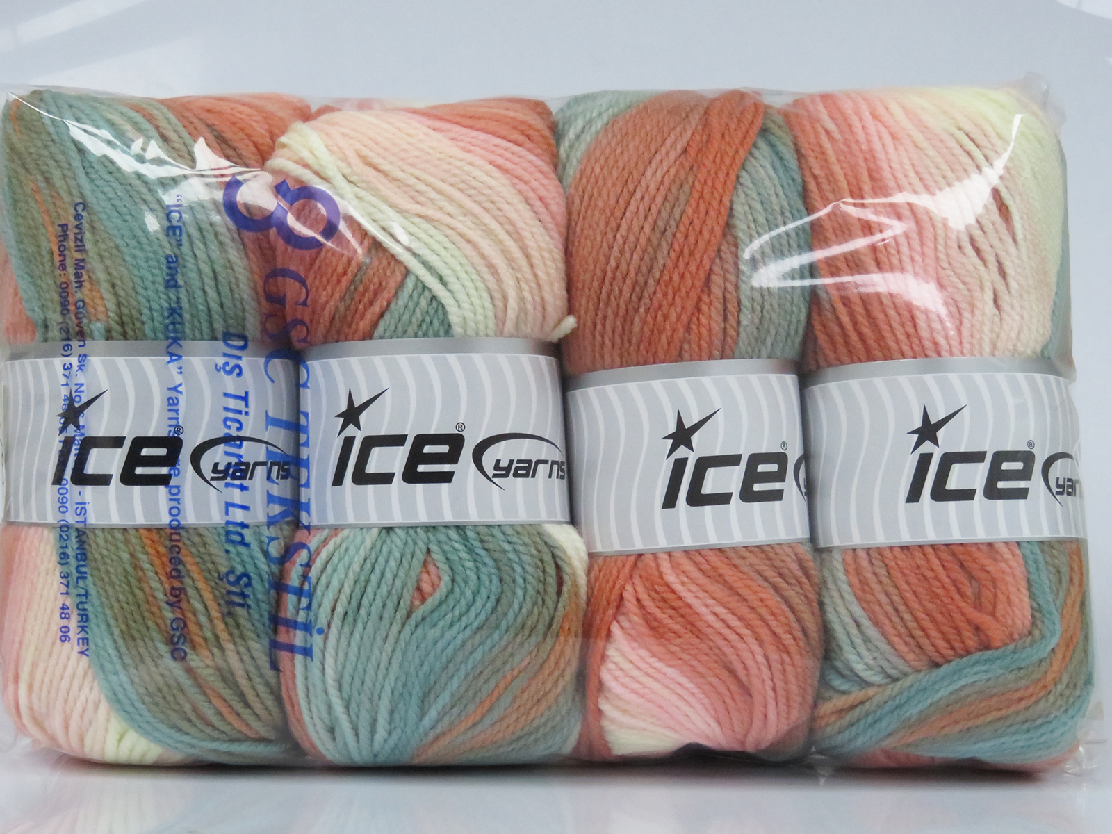 Groen Tinten|Zalm tinten Zelfstrepende Garens 4x100gr