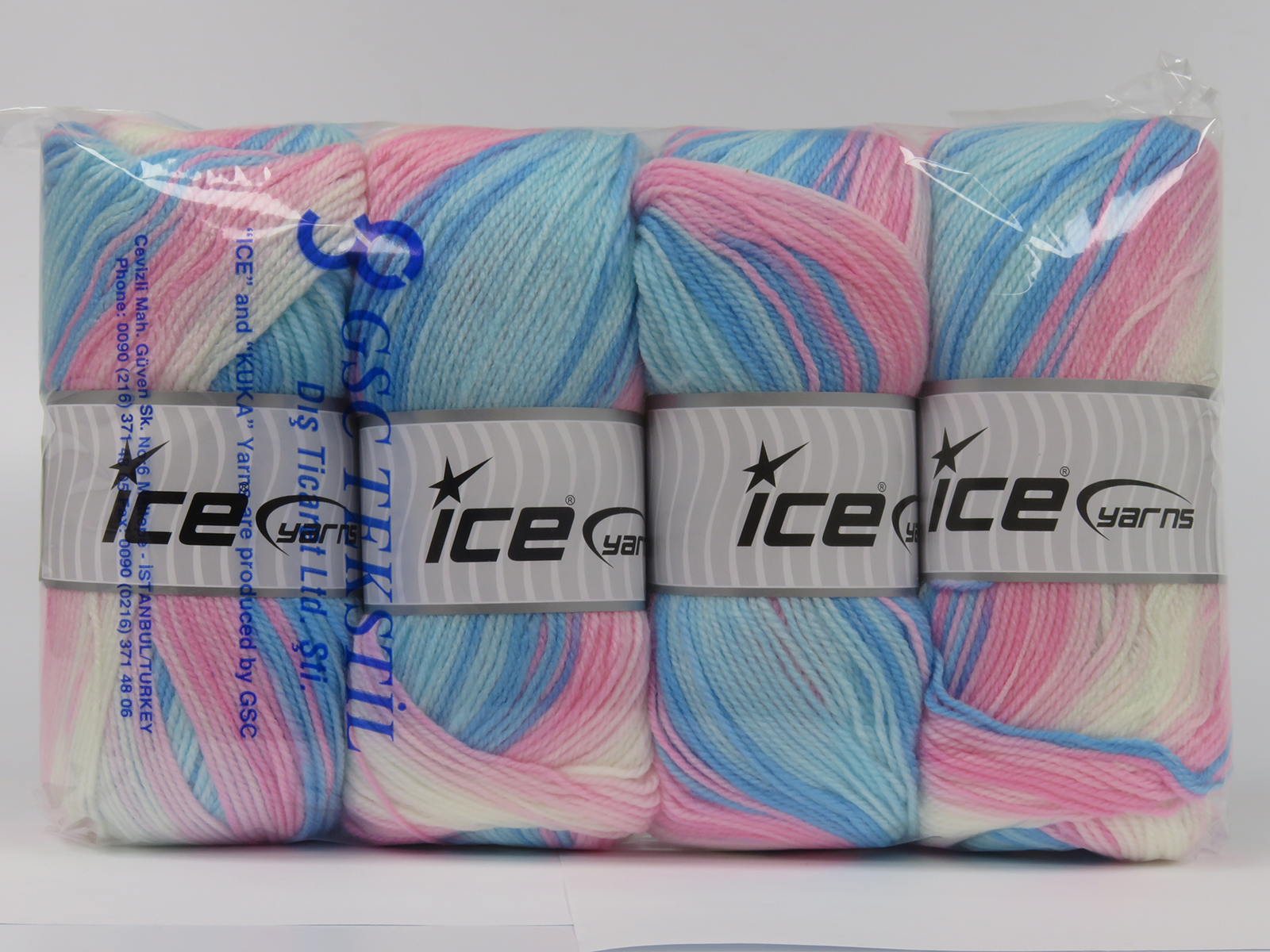 Wit|Roze tinten|Blauw Tinten Baby Garens 4x100gr