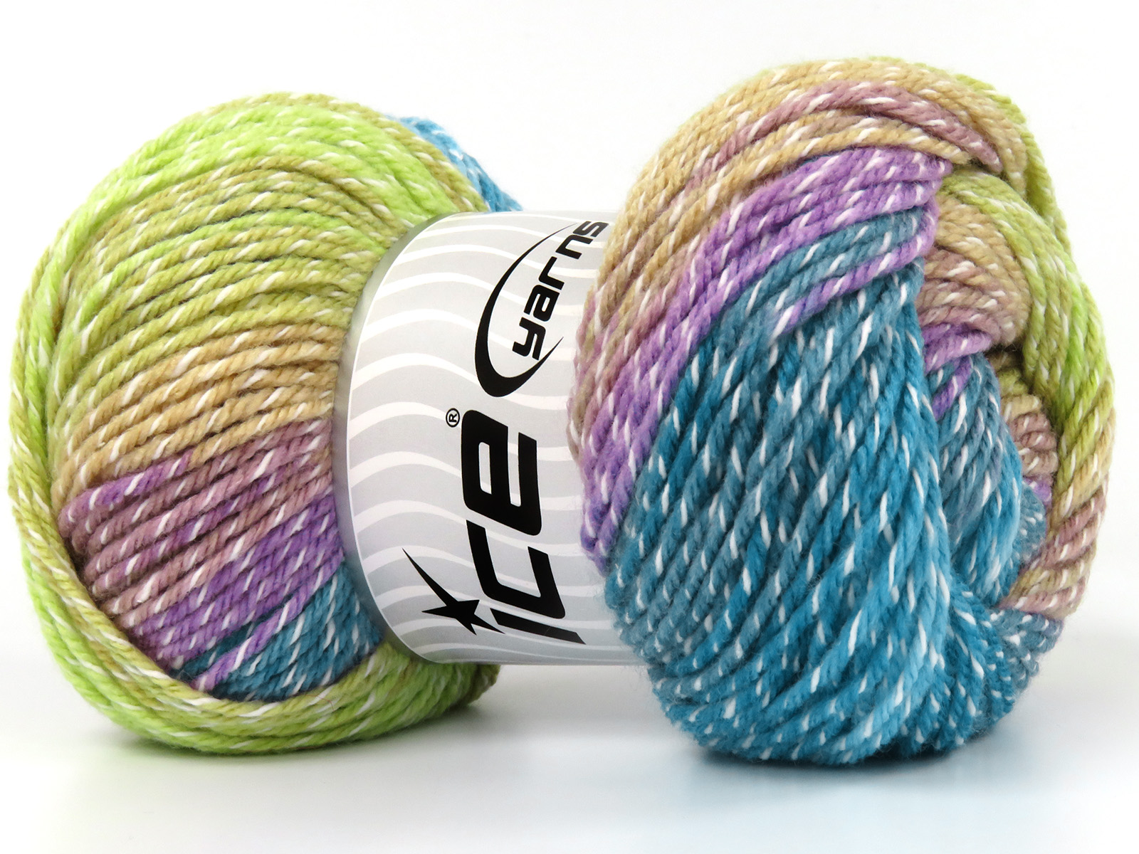 Groen|Lila|Kameel|Blauw Tinten Zelfstrepende Garens 4x100gr