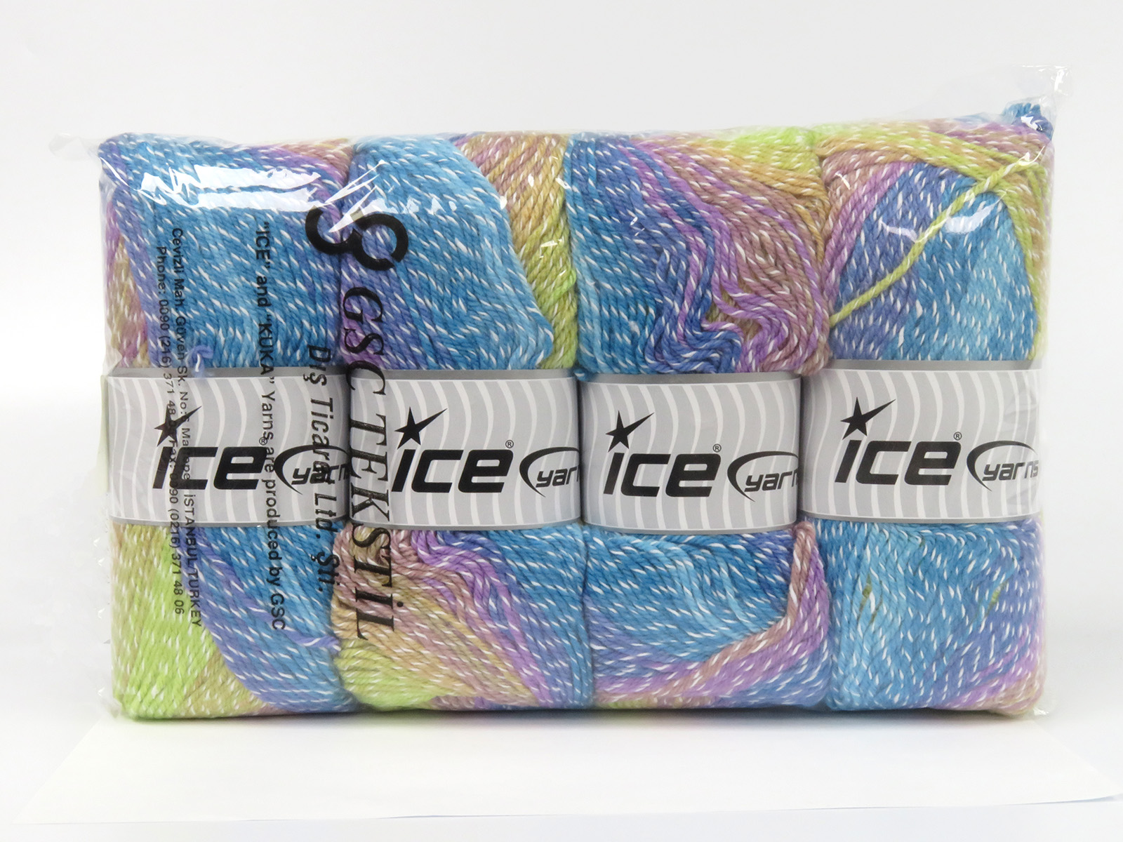 Groen|Lila|Kameel|Blauw Tinten Zelfstrepende Garens 4x100gr