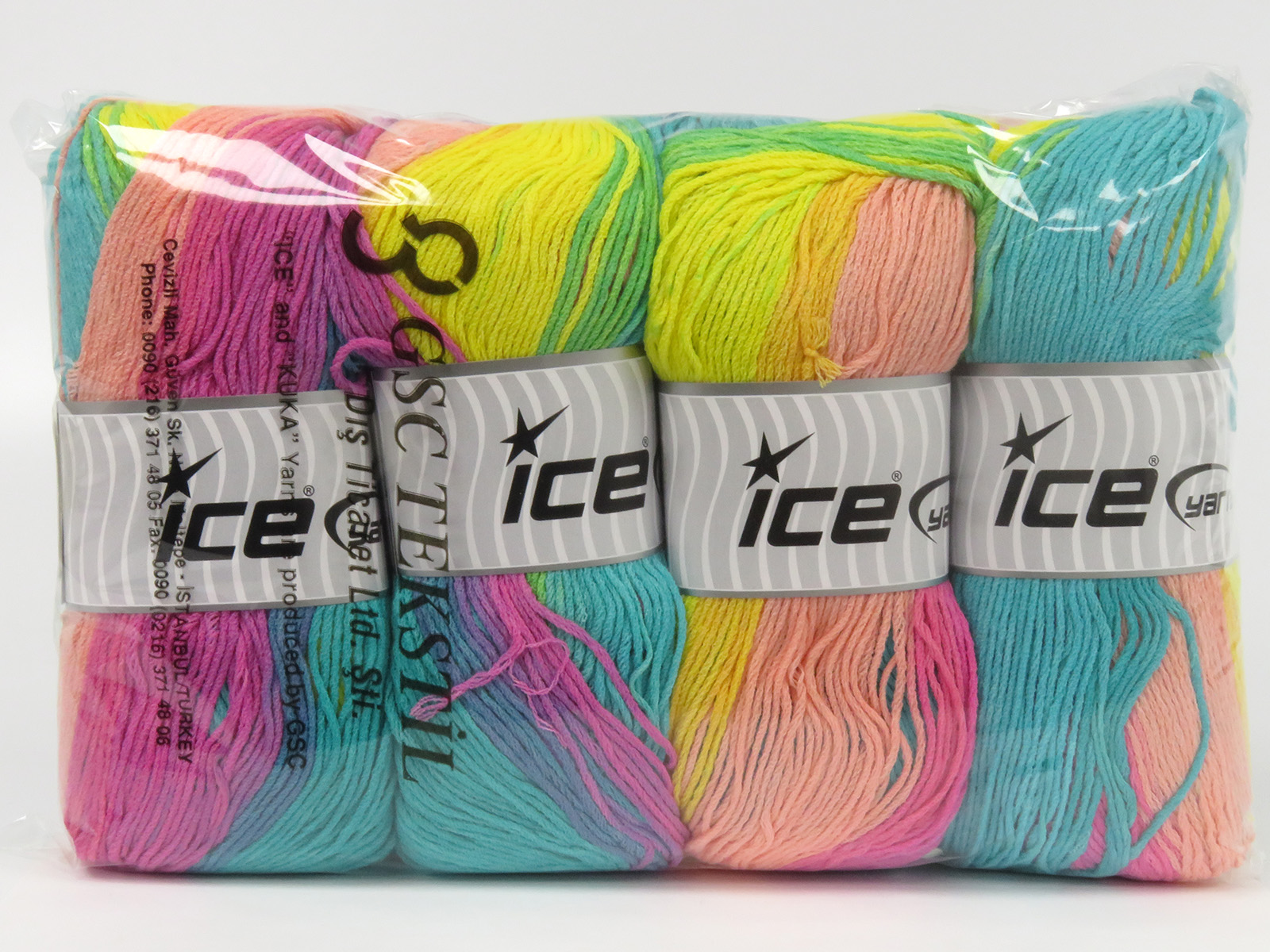 Groen|Geel|Roze tinten Zelfstrepende Garens 4x100gr