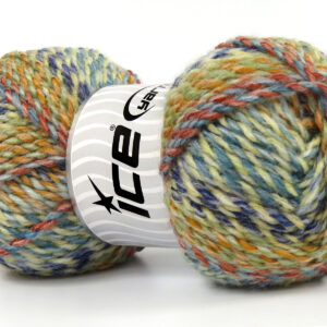 Groen|Blauw|Crème|Oranje|Turkoois Zelfstrepende Garens 4x100gr