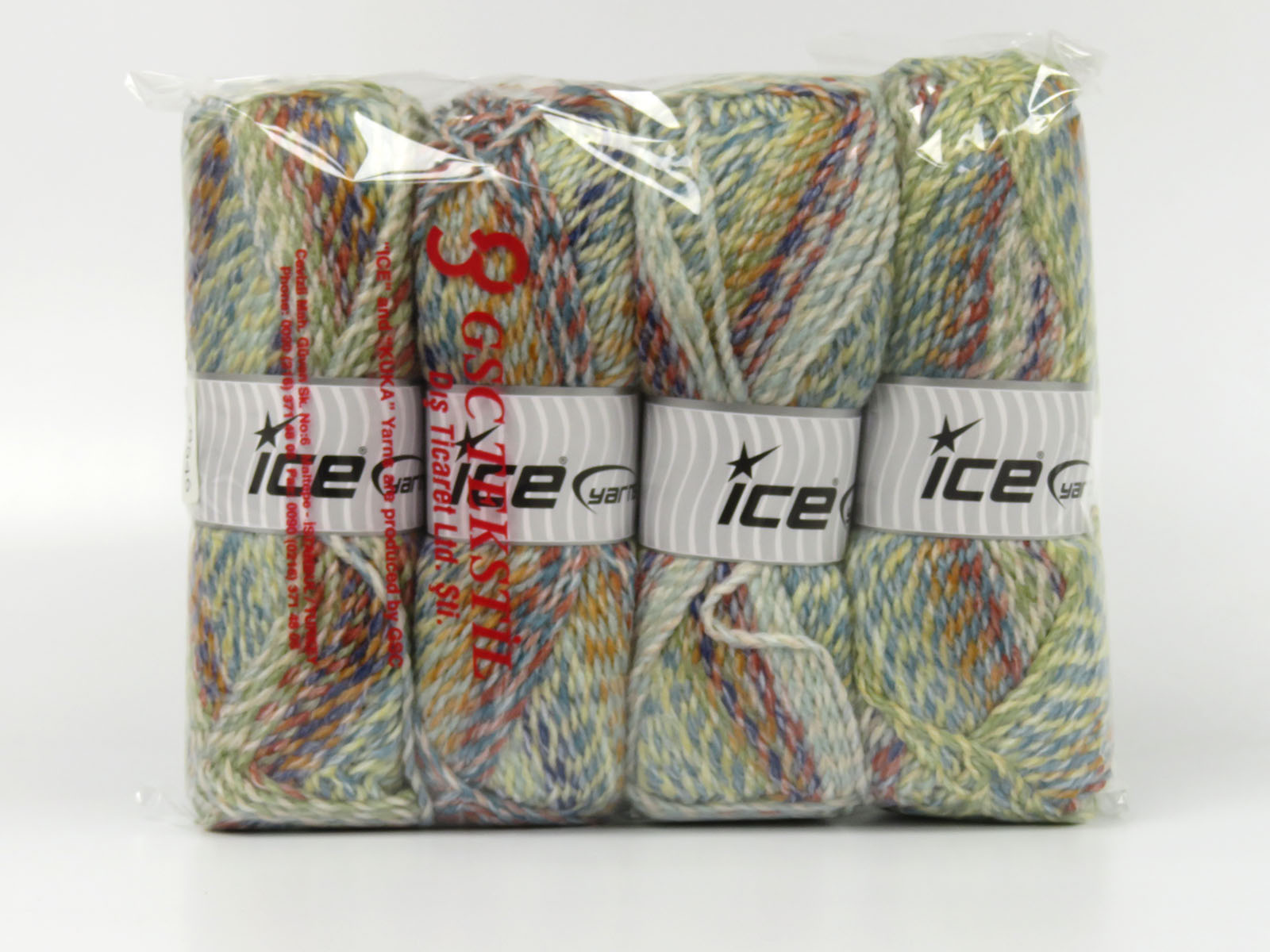 Groen|Blauw|Crème|Oranje|Turkoois Zelfstrepende Garens 4x100gr