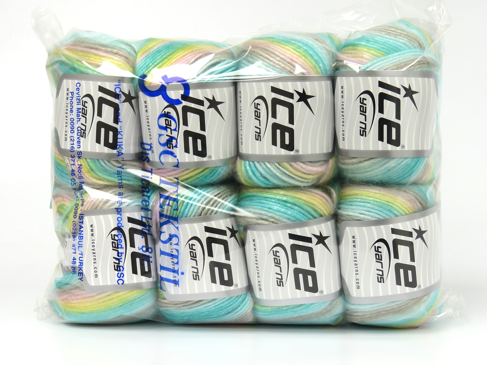Groen|Turkoois|Geel|Licht Grijs|Baby Roze Zelfstrepende Garens 8x50gr