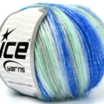Blauw|Wit|Licht Grijs|Mint Groen Zelfstrepende Garens 8x50gr