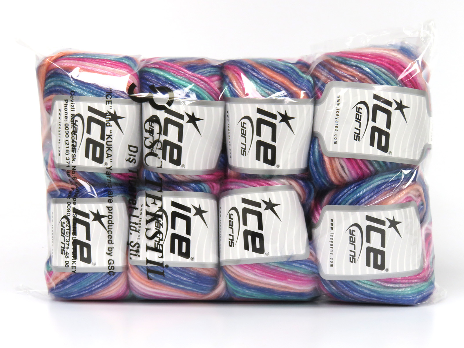 Roze|Blauw|Turkoois|Fuchsia|Zalm Zelfstrepende Garens 8x50gr
