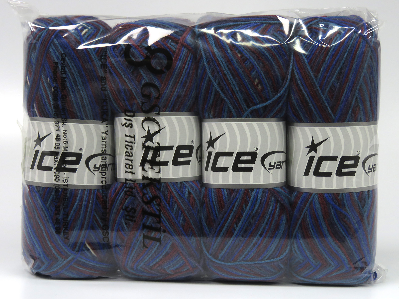 Blauw|Lila|Crème|Turkoois|Bordeaux Sokkengarens 4x100gr